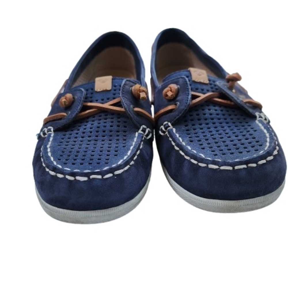 Womens 8 Sperry Top-Sider Nautical Navy Perforated Fisherman Boat Loafer Shoes